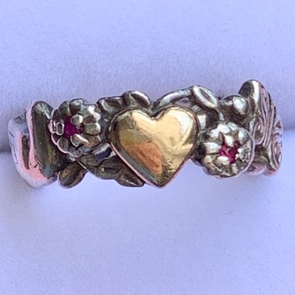 Vintage ArtCarved 14k SS Ruby Flower Bird Butterfly Band Sz 6